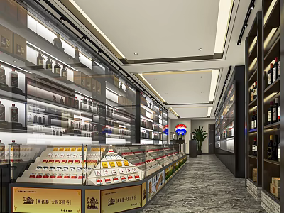 Tobacco and Liquor Store Interior With Shelves Displaying Various Alcohol and Cigarette Products 3d model