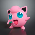 Cute Pink Cartoon Character With Cat Ears Big Blue Eyes Holding Green Microphone