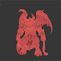 Muscular Demon Man With Curved Horns Bat Wings Fiery Accents And Chain Weapon