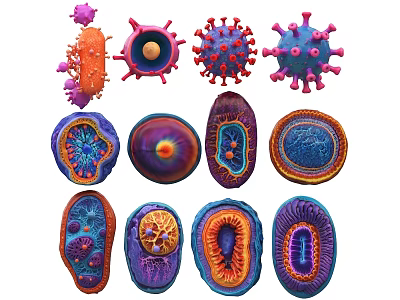 Virus Neo-coronavirus Influenza virus Bacteria Cancer cell Gene mutation Cancerous cell Ebola virus HIV 3d model