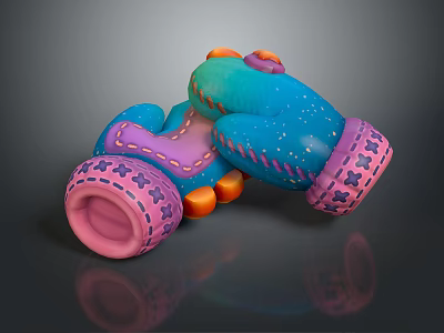 Colorful Cartoon Style Toy Cars In Blue Pink Green With Star Patterns And Pink Wheels 3d model
