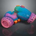 Colorful Cartoon Style Toy Cars In Blue Pink Green With Star Patterns And Pink Wheels