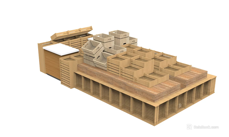 Wooden Display Shelves with Multiple Storage Compartments for Retail Product 3d model 