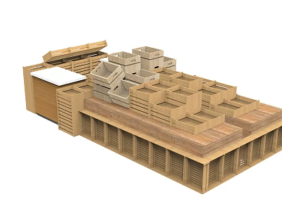 Wooden Display Shelves with Multiple Storage Compartments for Retail Product 3d model