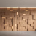 Modern Wooden Background Wall With Geometric Block Pattern And Built In Lighting