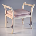 Elegant Ottoman With Light Wooden Frame Pink Padded Cushion And Tassel Decorations
