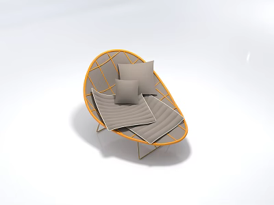 Modern Comfortable Bean Bag Chair Design With Orange Metal Frame And Gray Soft Cushions 3d model