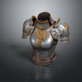 Ornate Medieval Metal Breastplate Armor With Shoulder Plates And Intricate Golden Decorations