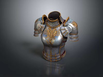 Ornate Medieval Metal Breastplate Armor With Shoulder Plates And Intricate Golden Decorations 3d model