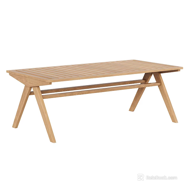 Natural Wood Rectangular Dining Table With Slatted Tabletop And Crossed Legs Design 3d model 