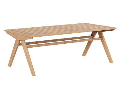 Natural Wood Rectangular Dining Table With Slatted Tabletop And Crossed Legs Design 3d model