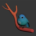 Small Blue Bird Perched On Red Curved Structure With Reflective Surface 3d model