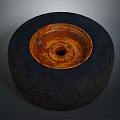 Old Tire With Rusted Hub And Visible Tread Pattern On Gray Background 3d model