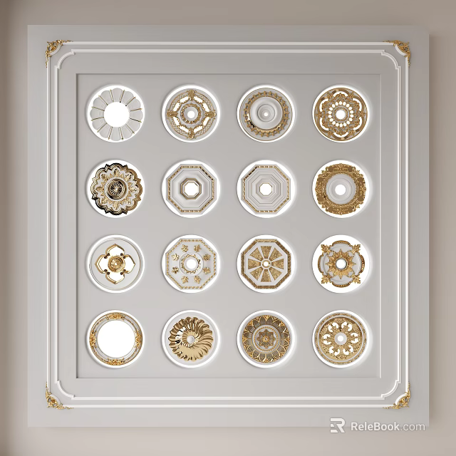 Gold And White Decorative Components With Various Intricate Patterns For Decoration 3d model 