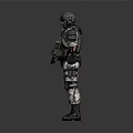 Game Movie Character In Camouflage Combat Uniform With Helmet Goggles And Rifle Standing Pose