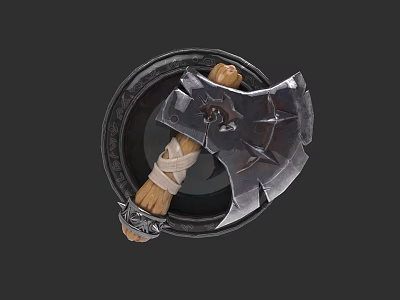 Battle Axe Weapon With Metal Blade Wrapped Handle And Circular Decorative Base 3d model