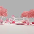 Pink Themed Landscape With Blossoming Trees White Bridge And Circular Platforms 3d model