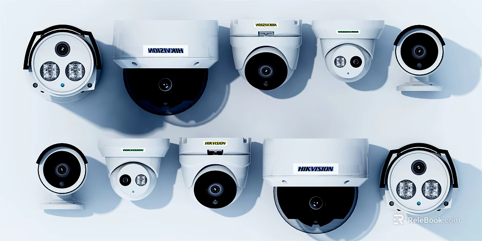 Projection Surveillance Hikvision Various Camera Models With Dome Design And Lens Features 3d model 
