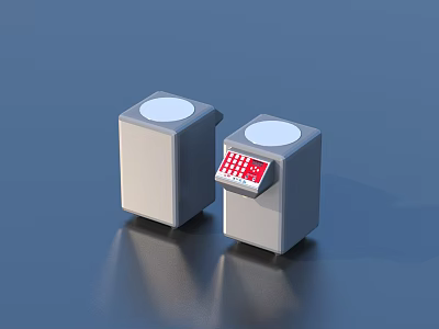Two Gray Cubes With Circular Tops And Red Digital 3d model