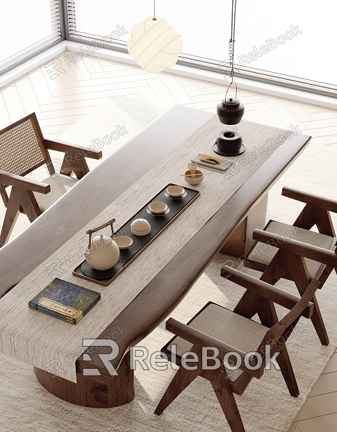 New Chinese Style Tea Table and Chair Tea Set Wood Floor Venetian Blinds model