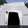 Modern White Geometric Exhibition Hall With Green Wall Glass Entrance And Display Area