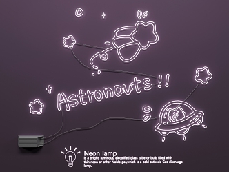 Neon glow light advertising word astronaut pilot 3d model