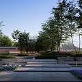 Serene Garden Landscape With Tall Trees Colorful Flowers Stone Steps And Pathway