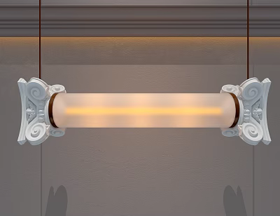 Classic White Chandelier Featuring Carved Decorative Ends And Cylindrical Light Shade 3d model