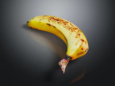 Yellow Banana With Brown Spots On Black Background Showing Reflective Surface 3d model