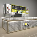 Modern Milk Tea Shop Interior With Grid Counter Cash Register And Yellow Menu Board