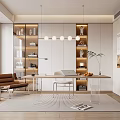 Modern Study Room Interior With Large Window Bookshelves Desk Laptop Pendant Lights And Comfortable Chair