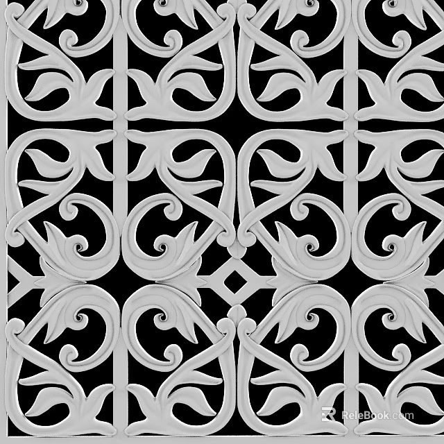 Intricate White Carved Decorative Panel With Ornate Scroll And Floral Patterns 3d model 