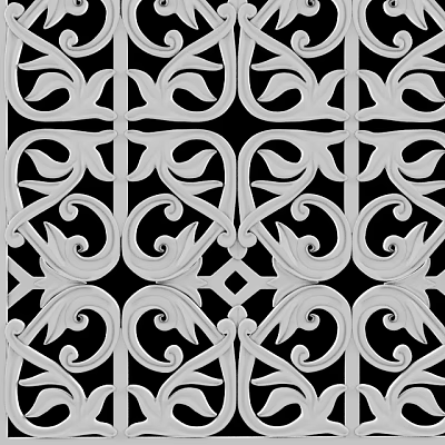 Intricate White Carved Decorative Panel With Ornate Scroll And Floral Patterns 3d model