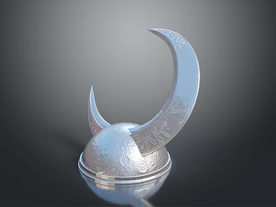 Ancient Warrior Silver Weapon Helmet With Crescent Shaped Horns And Textured Surface 3d model