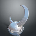 Ancient Warrior Silver Weapon Helmet With Crescent Shaped Horns And Textured Surface 3d model