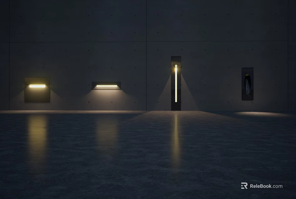 Modern Interior Swing Door Design With Dark Wall And Stylish Lighting Fixtures 3d model 