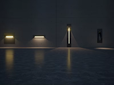 Modern Interior Swing Door Design With Dark Wall And Stylish Lighting Fixtures 3d model