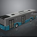 Modern Blue And White Electric Bus With Side Doors And Roof Vents