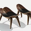 Two Modern Wooden Stools with Black Seats and Sleek Walnut Wood Structure