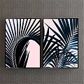 Modern Palm Leaf Plant Paintings With Pink Background And Black Frames 3d model