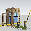 Small Security Booth Entrance With Yellow Black Striped Tape And Green Lawn