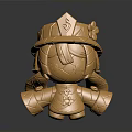 Golden Cartoon Character 3D Statue With Crown Armor And Cracked Texture On Reflective Base