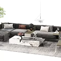 Modern Sofa And Coffee Table Set With L Shaped Design Marble Top And Decorative Items 3d model