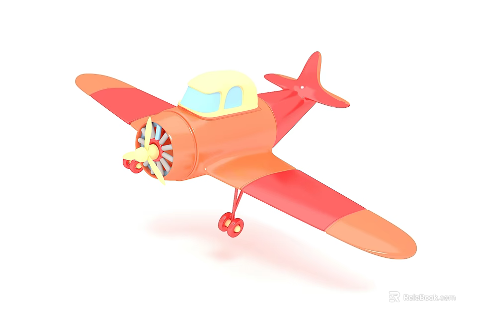 Toy Airliner With Orange Red Body Yellow Cockpit Propeller And Red Wheels 3d model 