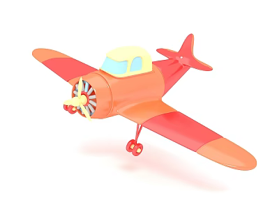 Toy Airliner With Orange Red Body Yellow Cockpit Propeller And Red Wheels 3d model