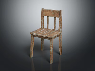 Rustic Vintage Wooden Lounge Chair With Slatted Backrest And Distressed Wood Finish 3d model