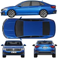 Blue Volkswagen Sedan Showcasing Front And Rear Views