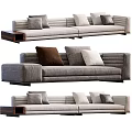 Modern Gray Sofa Set With Multiple Pillows And Wooden Side Tables 3d model