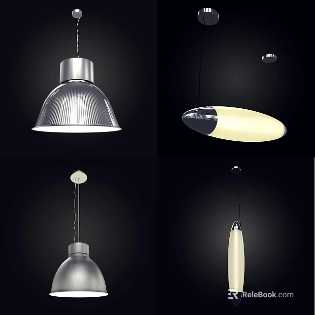 Modern Stylish Lighting Combinations With Pendant Lamps In Dome Oval And Cylinder Shapes 3d model 