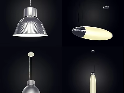 Modern Stylish Lighting Combinations With Pendant Lamps In Dome Oval And Cylinder Shapes 3d model